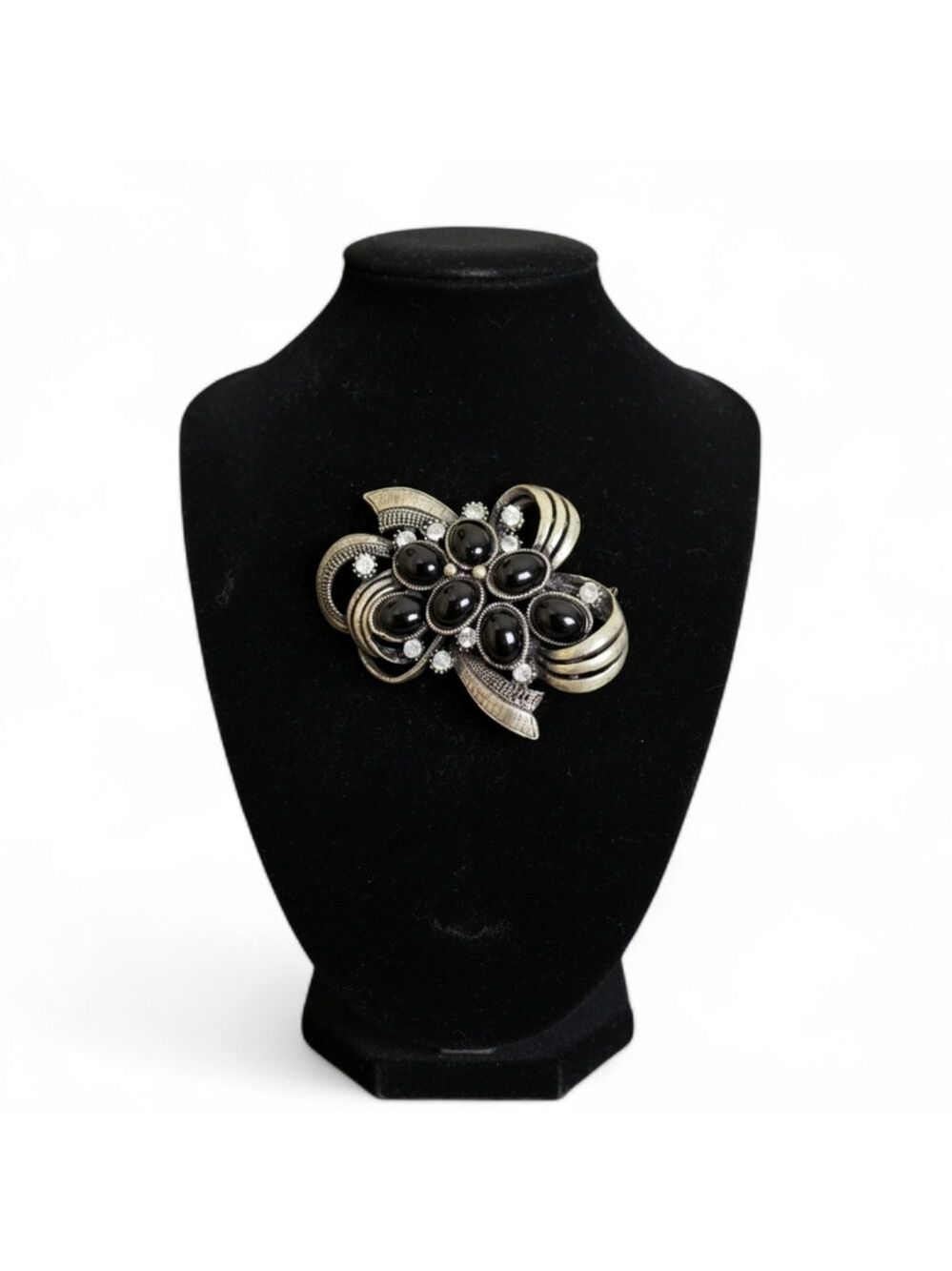 Vintage-Style Black Cabochon Rhinestone Brooch | Statement Pin